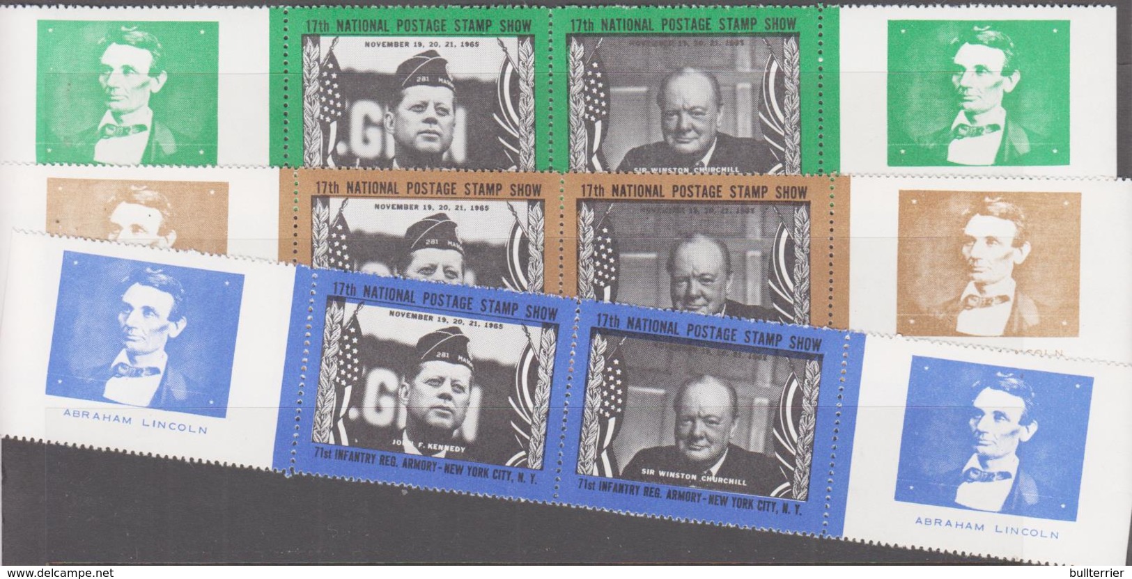 USA - CINDERELLA - 1965- NEW YORK SHOW/CHURCHILL/LINCOLN/KENNEDY  LABELS IN BROWN GREEN AND BLUE MNH - Locals & Carriers