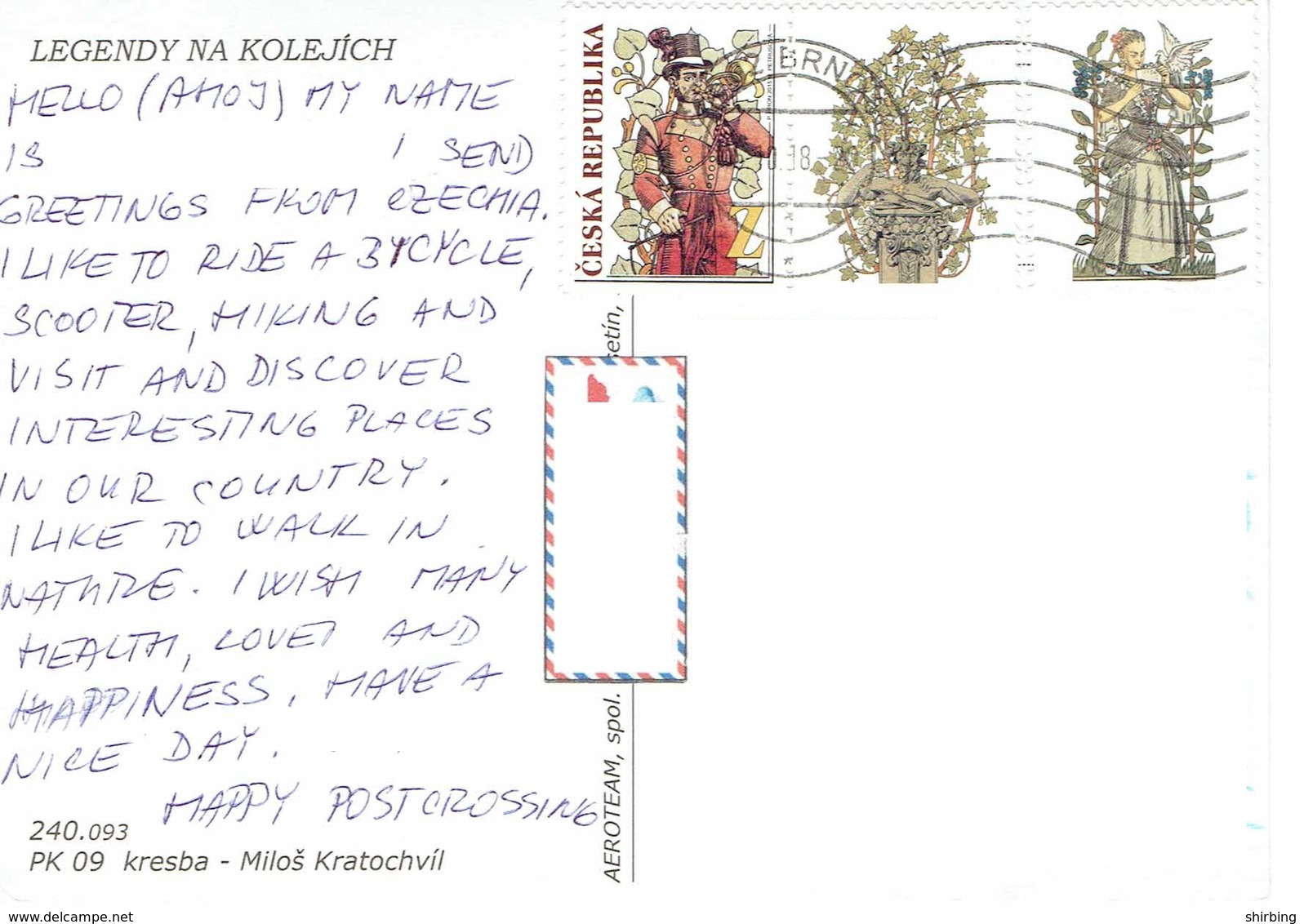 25C : Czech Republic Trumpet Uniform Man Stamp Used On Electric Tram Postcard - Covers & Documents