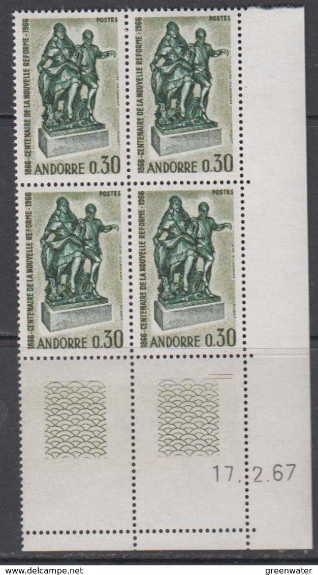 Andorra Fr. 1967 Centenaire De La Nouvelle Reforme 1v Bl Of 4 (printing Date)  ** Mnh (43891P) - Nuevos