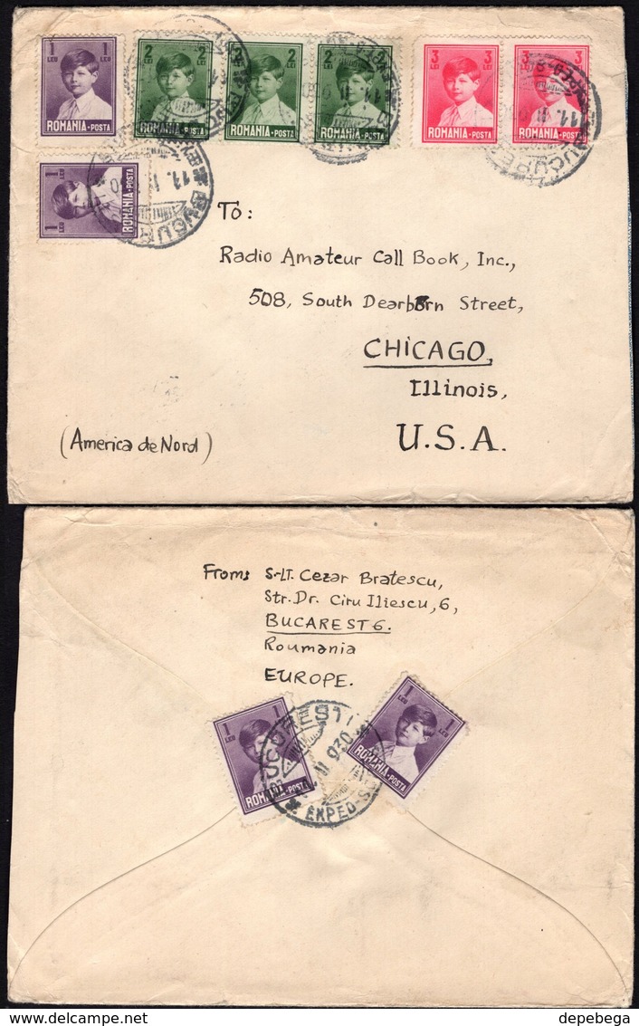 Romania - Multifranked Cover, Mi. 356-358, Bucuresti 11.2.1930 - Chicago, USA. - Briefe U. Dokumente