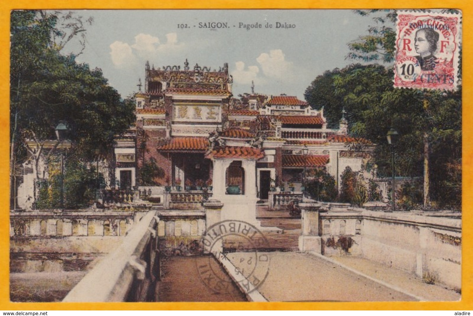 1923 - Affranchissement 4 Cents Surch Timbre Tchongking De Saigon, Annam, Indochine Vers Paris, France, Vue Pagode Dakao - Brieven En Documenten