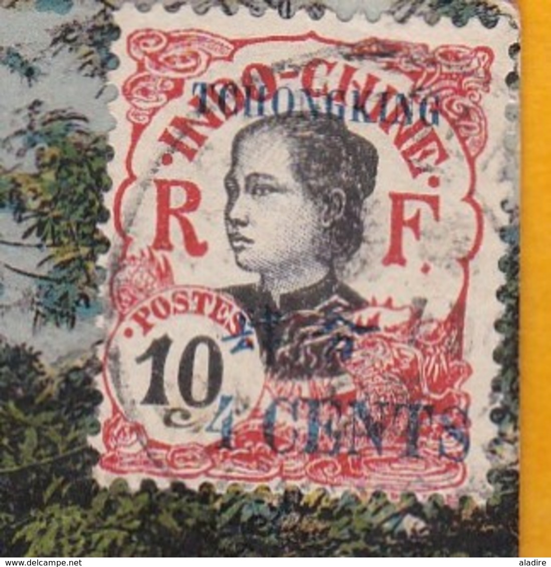 1923 - Affranchissement 4 Cents Surch Timbre Tchongking De Saigon, Annam, Indochine Vers Paris, France, Vue Pagode Dakao - Lettres & Documents