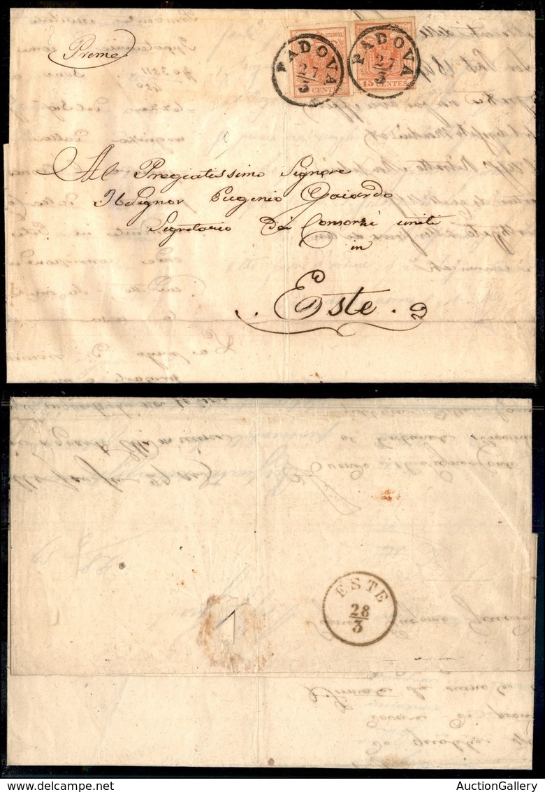 Antichi Stati Italiani - Lombardo Veneto - Due 15 Cent (20) - Lettera Da Padova A Este Del 27.3.57 - Other & Unclassified