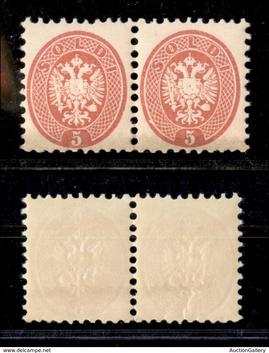 Antichi Stati Italiani - Lombardo Veneto - 1864 - 5 Soldi (43) - Coppia Orizzontale - Gomma Integra (100+) - Other & Unclassified