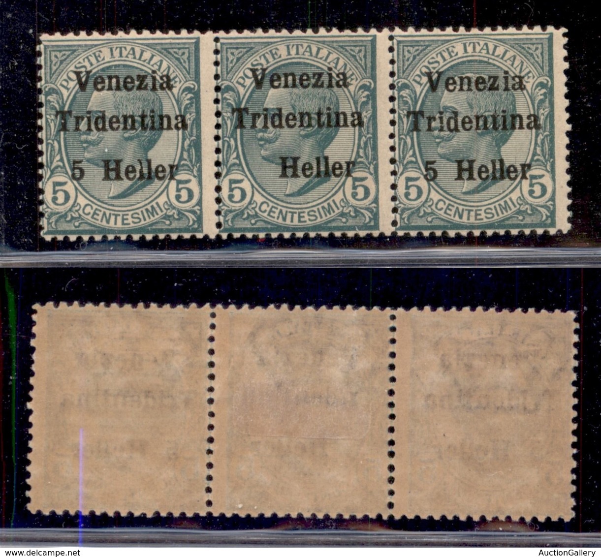 Occupazioni I Guerra Mondiale - Trentino-Alto Adige - 1918 - 5 Heller Su 5 Cent Leoni (28+28d+28) - Striscia Orizzontale - Other & Unclassified