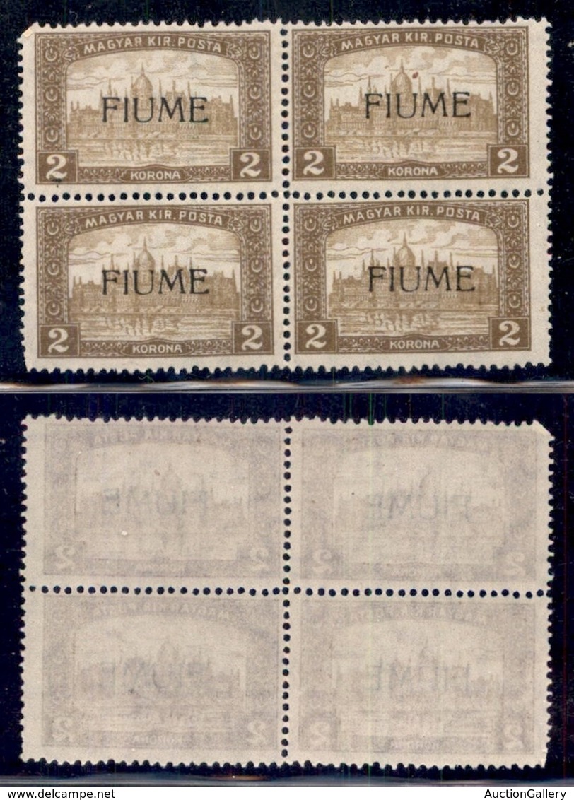 Occupazioni I Guerra Mondiale - Fiume - 1918 - 2 Corone (18) - Quartina - Gomma Integra (100) - Other & Unclassified