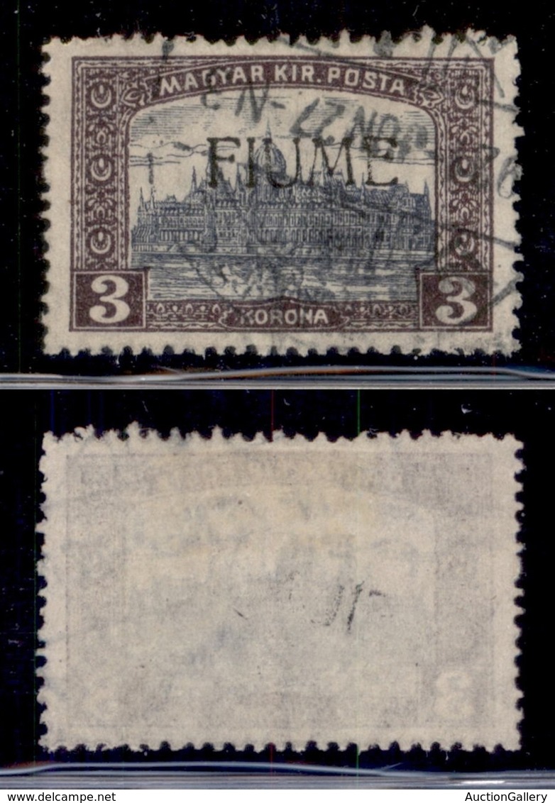 Occupazioni I Guerra Mondiale - Fiume - 1918 - 3 Korone (19) Usato (40) - Autres & Non Classés