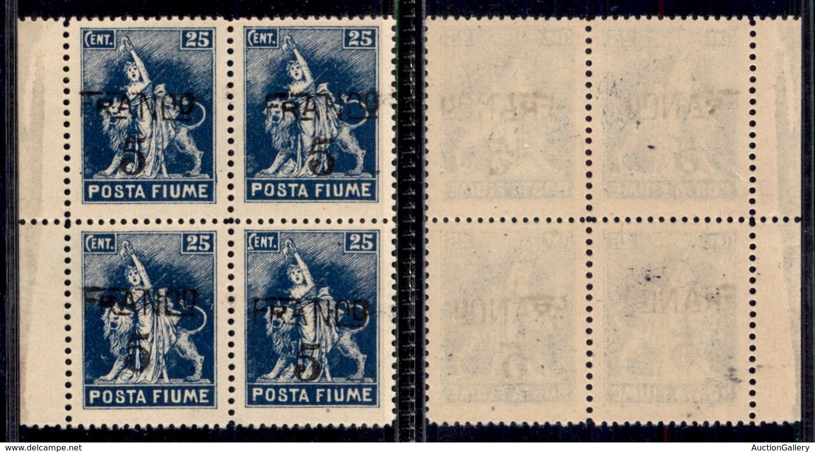 Occupazioni I Guerra Mondiale - Fiume - 1919 - Franco 5 Su 25 Cent (D76) In Quartina - Gomma Integra - Soprastampe Disal - Autres & Non Classés