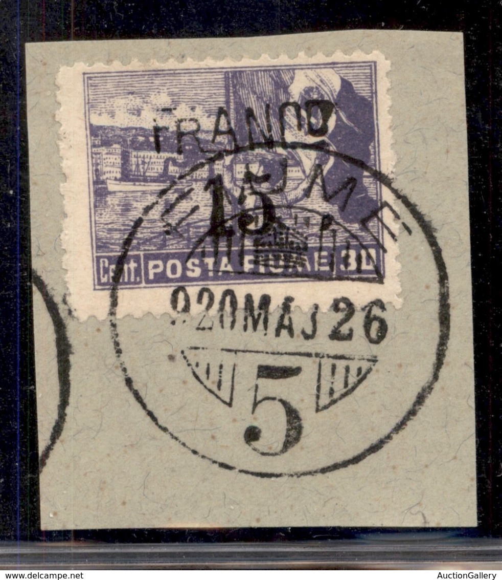 Occupazioni I Guerra Mondiale - Fiume - 1919 - Franco 15 Su 30 Cent (D78ga) Con Soprastampa Obliqua - Usato Su Frammento - Autres & Non Classés