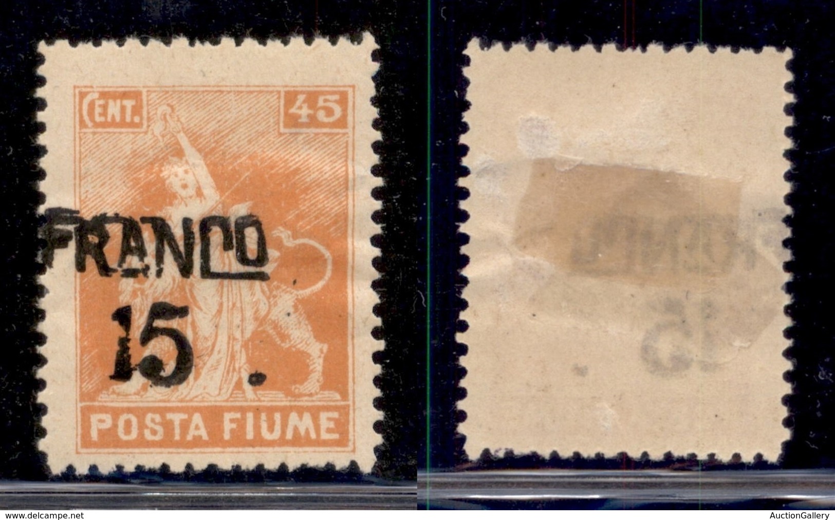 Occupazioni I Guerra Mondiale - Fiume - 1919 - Franco 15 Su 45 Cent (D 79 Varieta Gb) Con Doppia Soprastampa Obliqua - G - Autres & Non Classés
