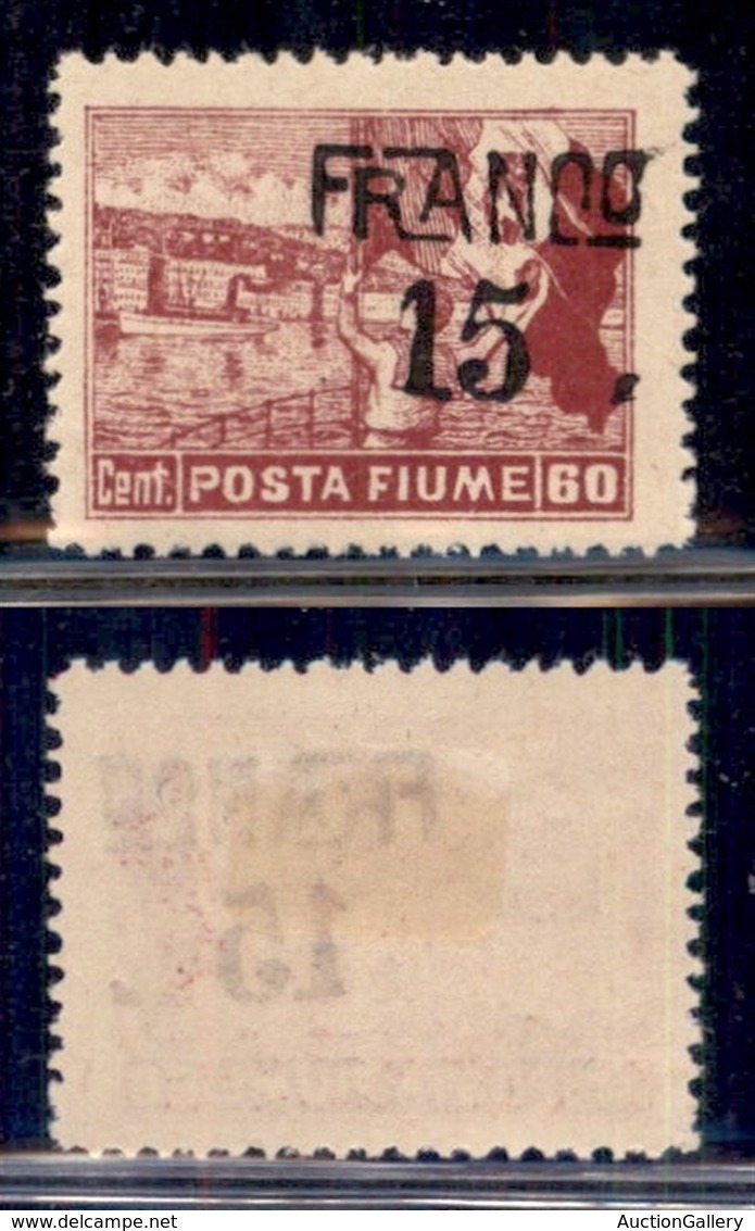 Occupazioni I Guerra Mondiale - Fiume - 1919 - Franco 15 Su 60 Cent (D 80vda) Con Soprastampa In Alto A Destra - Gomma O - Other & Unclassified