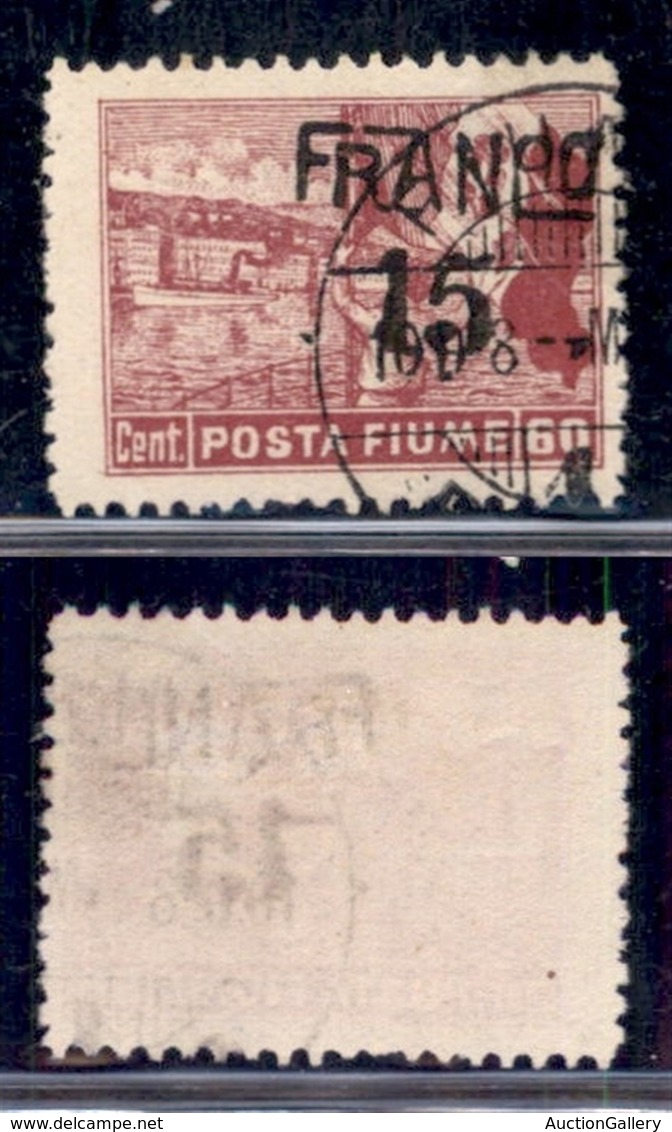 Occupazioni I Guerra Mondiale - Fiume - 1919 - Franco 15 Su 60 Cent (D 80vda) Usato - Soprastampa In Alto A Destra - Otros & Sin Clasificación