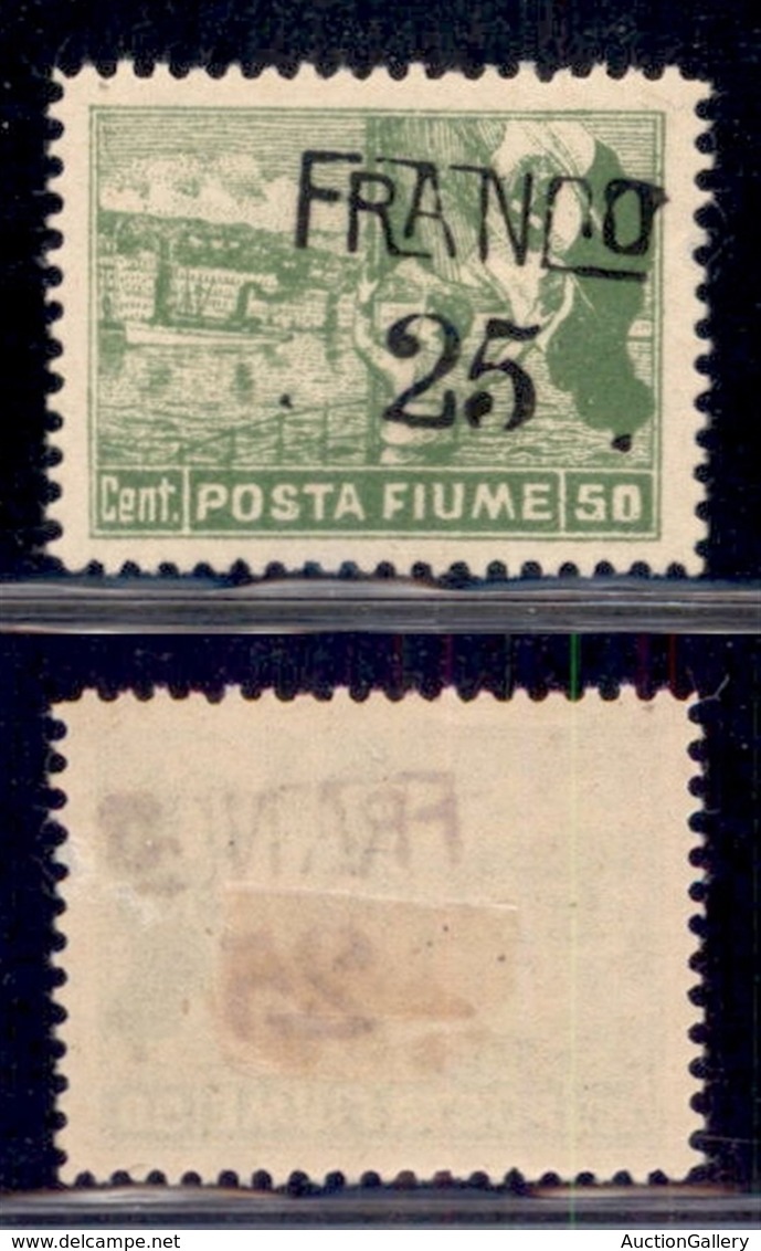 Occupazioni I Guerra Mondiale - Fiume - 1919 - Franco 25 Su 50 Cent (D 82ga) Con Soprastampa Obliqua - Gomma Originale ( - Autres & Non Classés