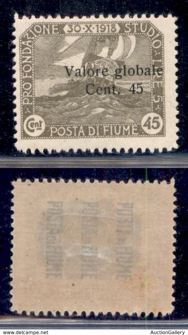 Occupazioni I Guerra Mondiale - Fiume - 1919 - 45 Cent Valore Globale (92g) - Soprastampa A Destra - Gomma Originale (20 - Other & Unclassified