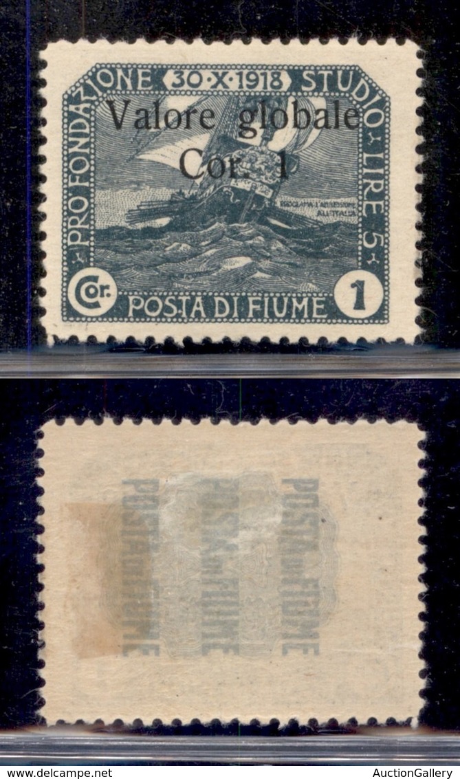 Occupazioni I Guerra Mondiale - Fiume - 1920 - 1 Corona Valore Globale (107 - Varietà) Con Soprastampa In Alto - Gomma O - Autres & Non Classés