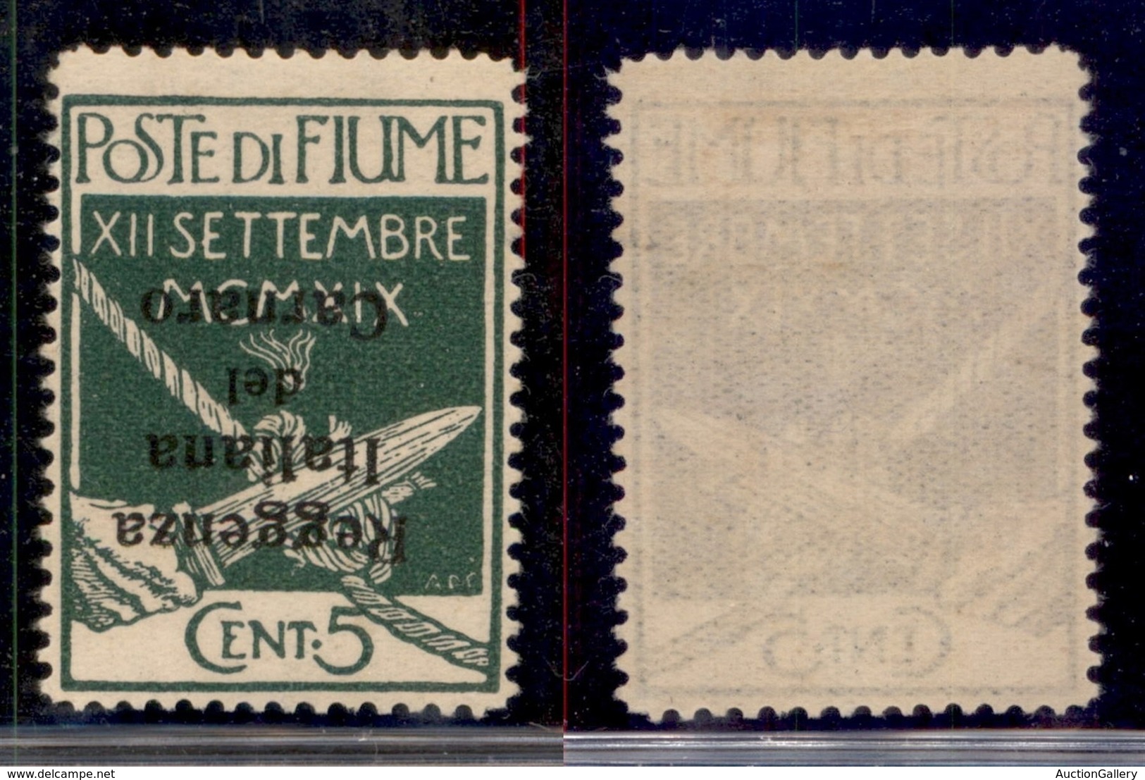 Occupazioni I Guerra Mondiale - Fiume - 1920 - 5 Cent Reggenza (133b) Con Soprastampa Capovolta - Gomma Integra (90) - Autres & Non Classés