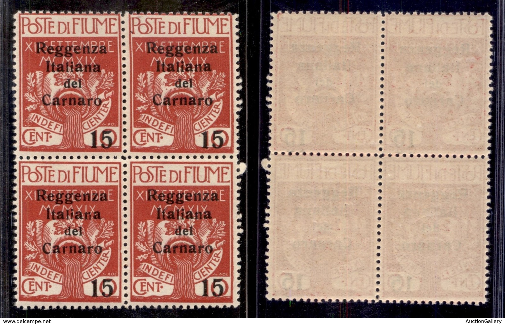 Occupazioni I Guerra Mondiale - Fiume - 1920 - 15 Su 10 Cent Reggenza (135) - Quartina - Gomma Integra - Autres & Non Classés