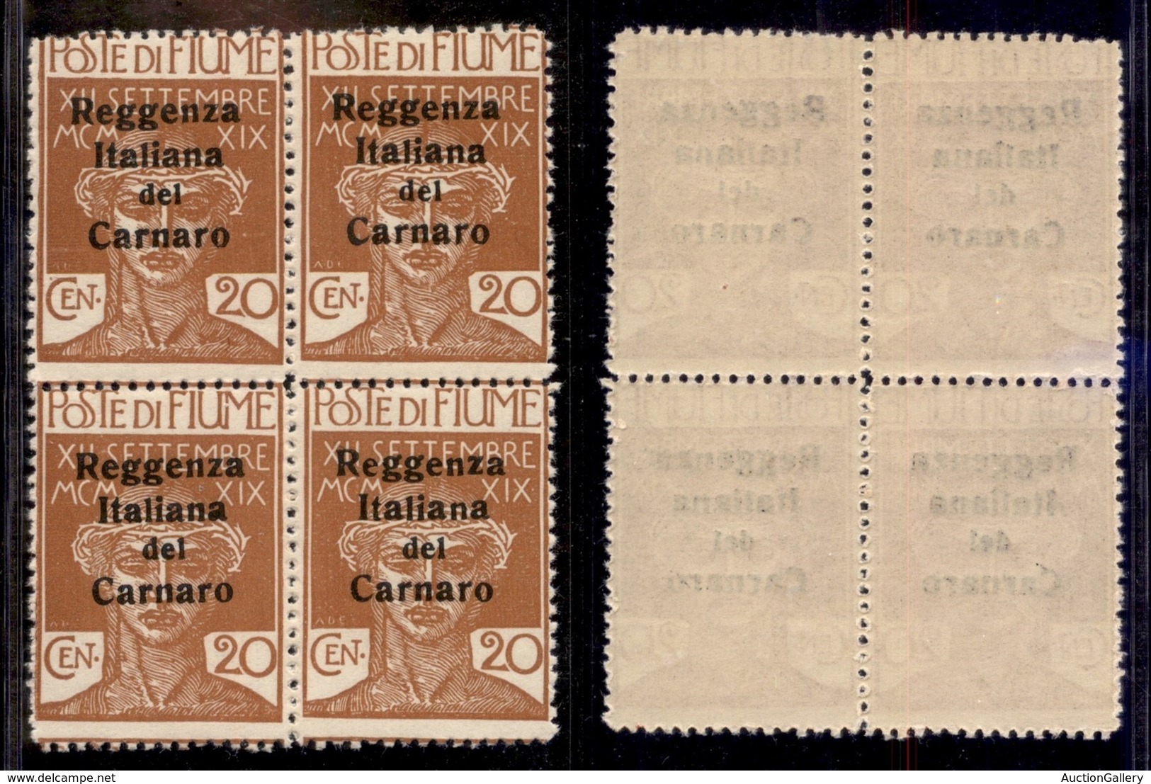 Occupazioni I Guerra Mondiale - Fiume - 1920 - 20 Cent Reggenza (138) - Quartina - Gomma Integra - Autres & Non Classés