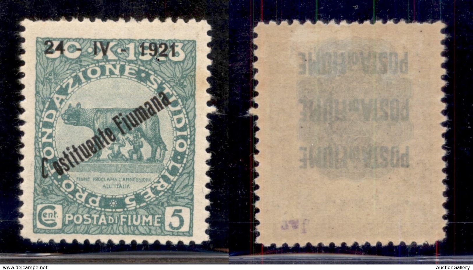 Occupazioni I Guerra Mondiale - Fiume - 1921 - 5 Cent Costituente (164nb) Con C Verticale - Gomma Integra (105) - Other & Unclassified