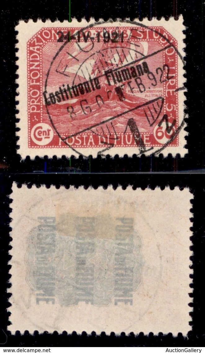 Occupazioni I Guerra Mondiale - Fiume - 1921 - 60 Cent Costituente (169nc) Usato - A In Alto (100) - Other & Unclassified