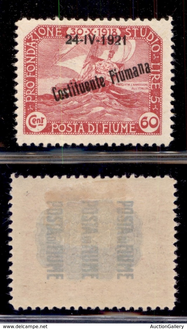 Occupazioni I Guerra Mondiale - Fiume - 1921 - 60 Cent Costituente (169nd) - A In Basso - Gomma Originale (130) - Other & Unclassified