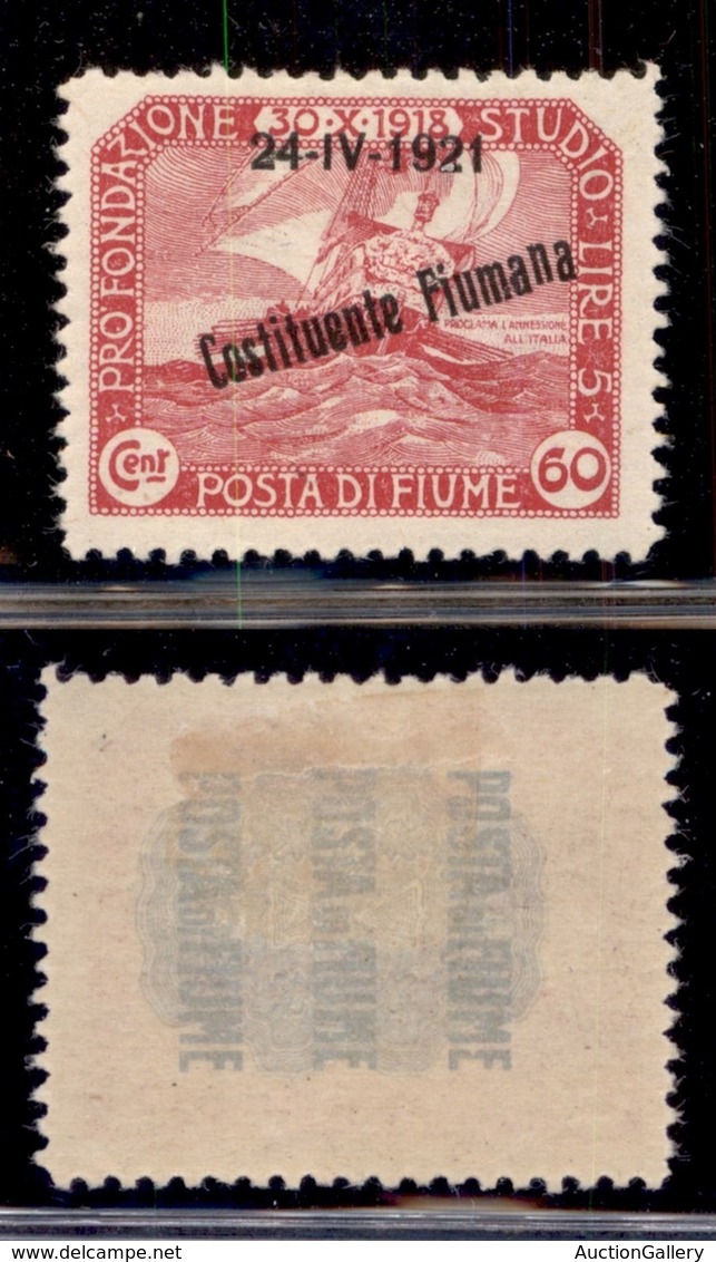 Occupazioni I Guerra Mondiale - Fiume - 1921 - 60 Cent Costituente (169nd) - A In Basso - Gomma Originale (130) - Autres & Non Classés