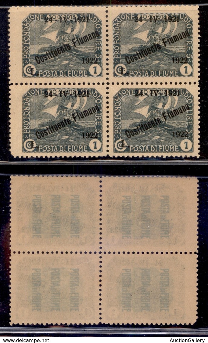 Occupazioni I Guerra Mondiale - Fiume - 1922 - 1 Lira Costituente (186Ka) Con Soprastampa Spostata (L A Cavallo) - Nuovo - Autres & Non Classés