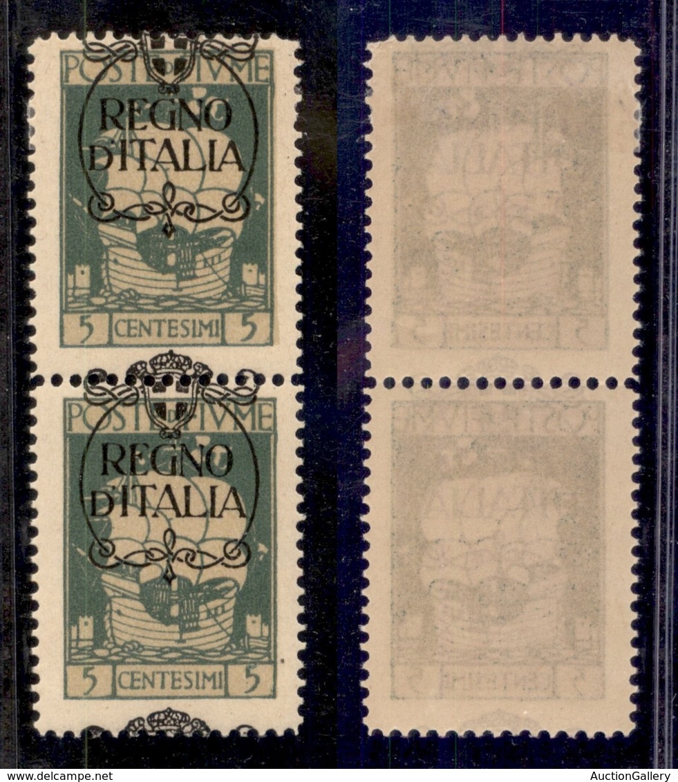 Occupazioni I Guerra Mondiale - Fiume - 1924 - 5 Cent Regno D'Italia (202i) - Coppia Verticale Con Soprastampa A Cavallo - Other & Unclassified