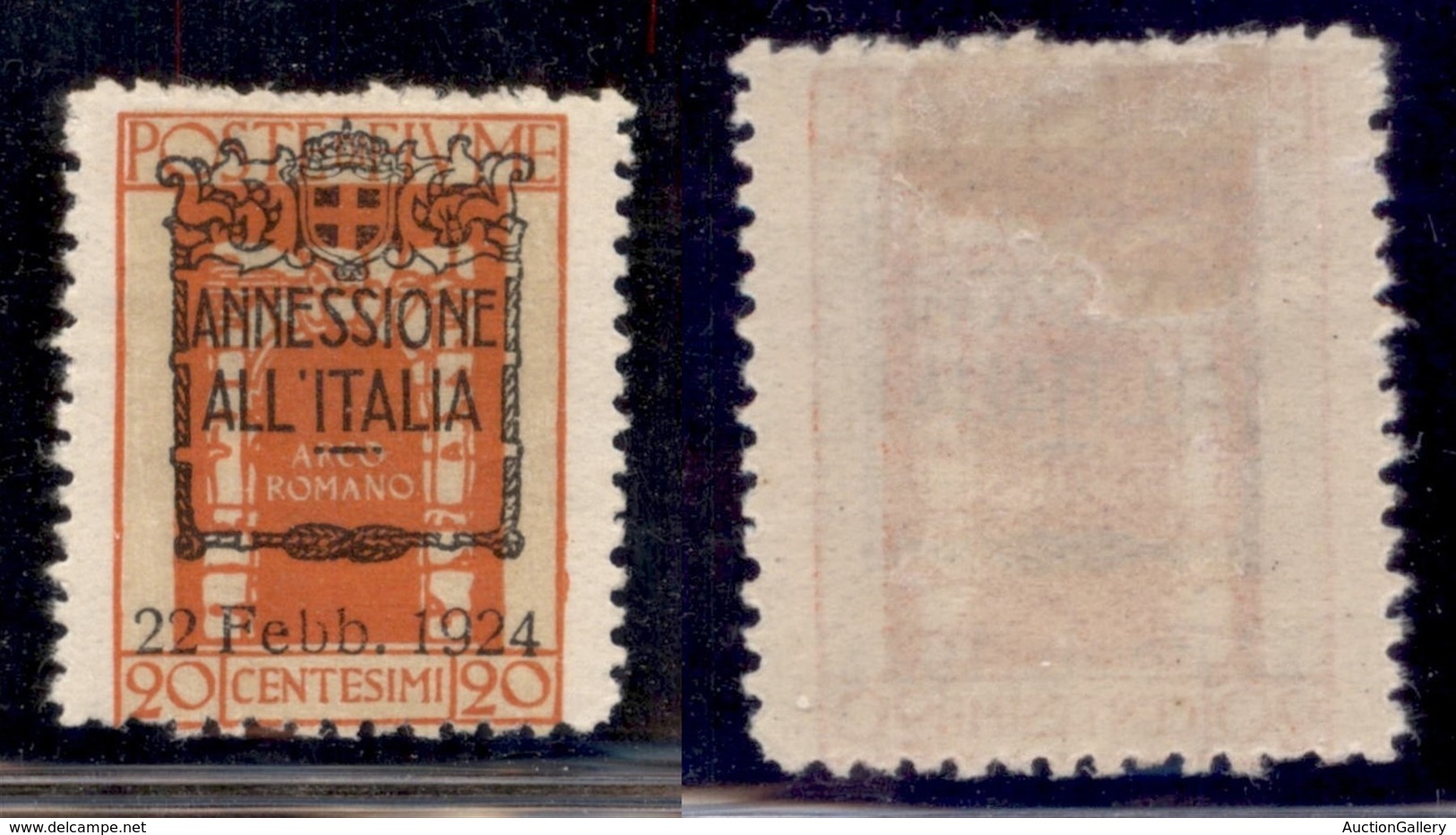 Occupazioni I Guerra Mondiale - Fiume - 1924 - 20 Cent Annessione (217 Varietà) - Formato Diverso - Gomma Originale - Autres & Non Classés