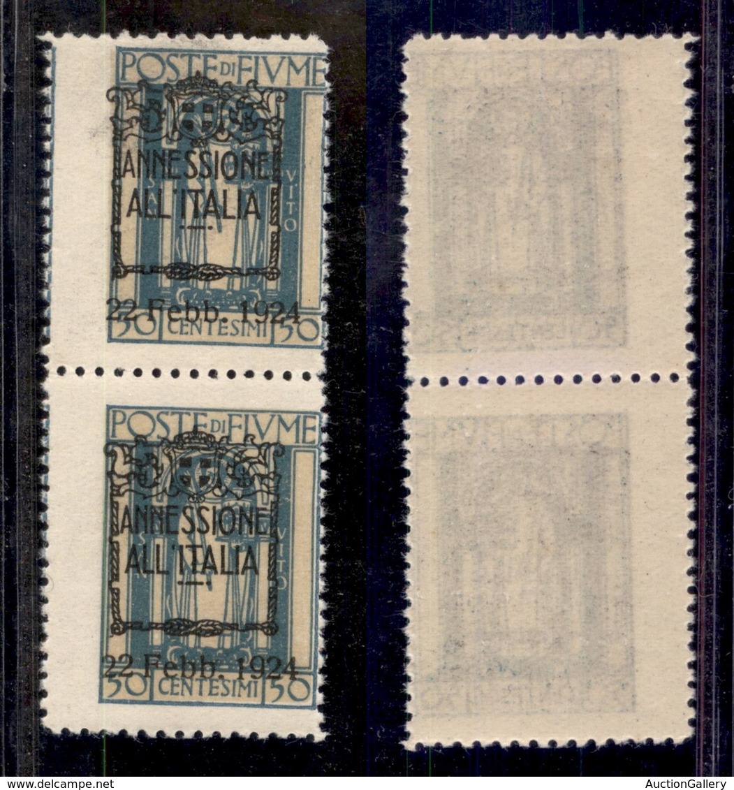 Occupazioni I Guerra Mondiale - Fiume - 1924 - 50 Cent Annessione (220 Varietà Gc) - Coppia Verticale Con Dentellatura S - Autres & Non Classés