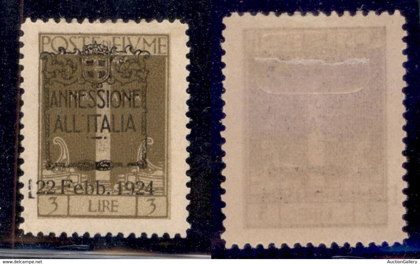 Occupazioni I Guerra Mondiale - Fiume - 1924 - 3 Lire Annessione (224 Varietà) - Spazio Tipografico Prima Di 22 - Gomma  - Autres & Non Classés