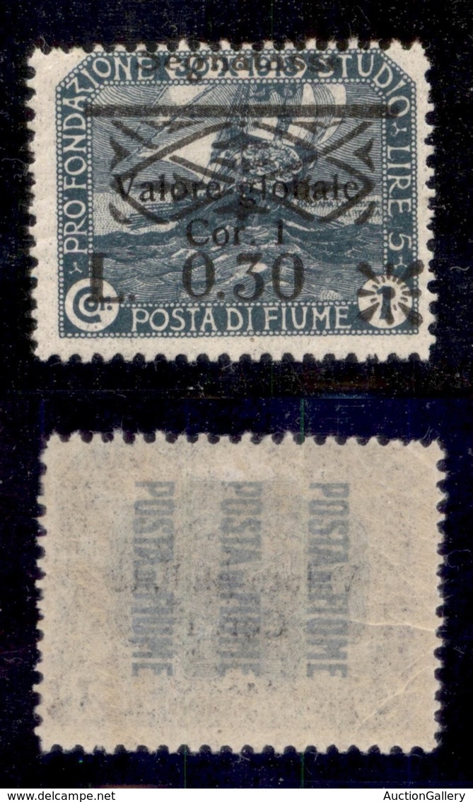 Occupazioni I Guerra Mondiale - Fiume - 1921 - Segnatasse - 0,30 Su 1 Cent (20m) Con Soprastampa In Alto - Gomma Origina - Autres & Non Classés