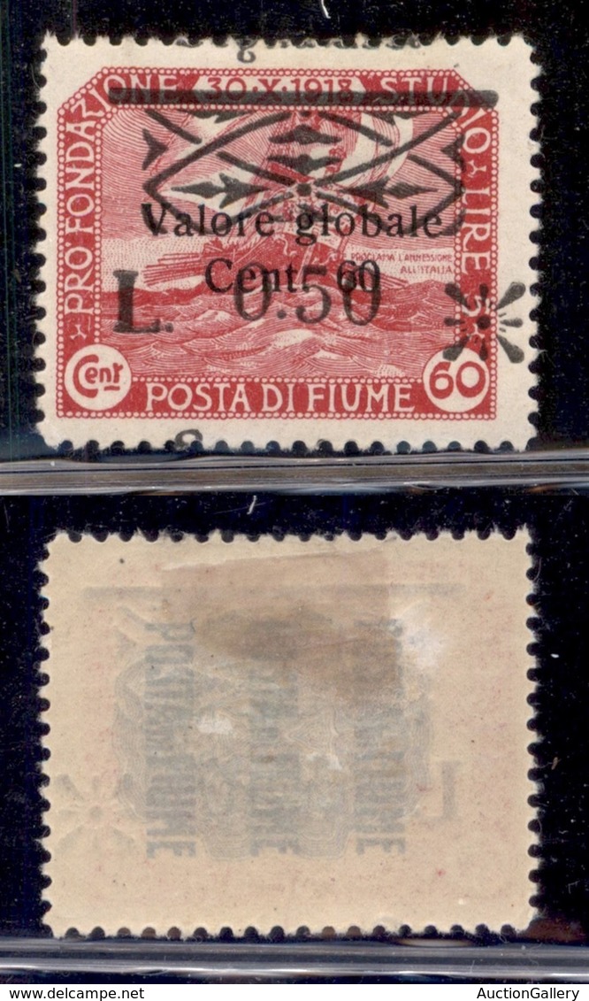 Occupazioni I Guerra Mondiale - Fiume - 1921 - Segnatasse 0,50 Su 60 Cent (22-varietà Mb) - Segnatasse A Cavallo - Gomma - Autres & Non Classés