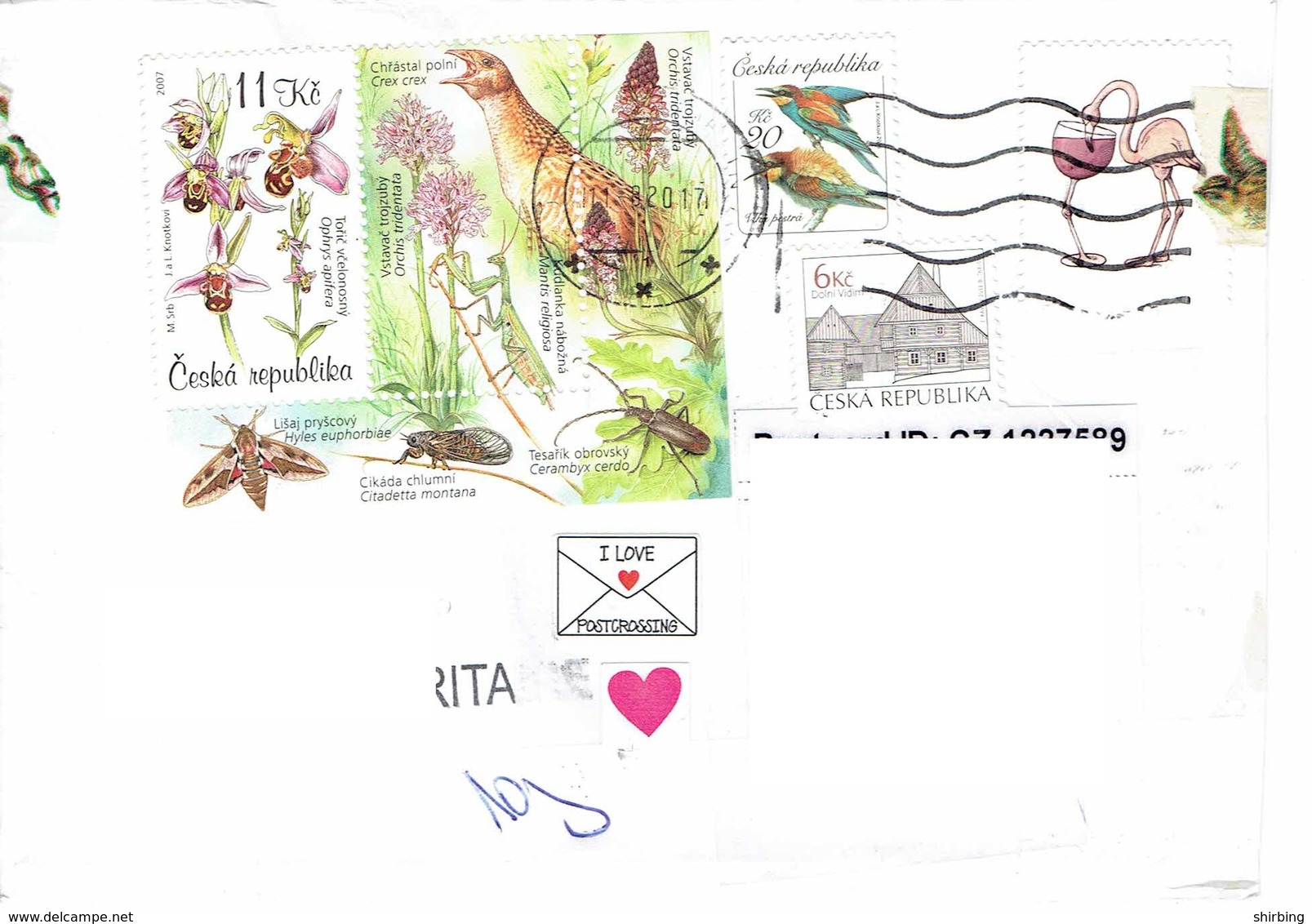 25C : Czech Republic Bird, Praying Mantis, Orchid Flower Stamp Used On Cover - Covers & Documents