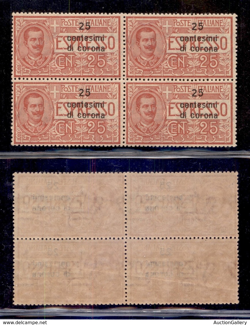 Occupazioni I Guerra Mondiale - Dalmazia - 1921 - Espressi - 25 Cent (1) In Quartina - Gomma Integra (60+) - Autres & Non Classés