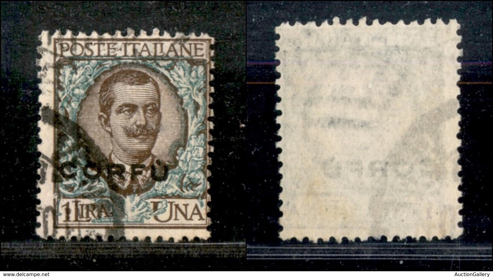 Occupazioni I Guerra Mondiale - Corfù - 1923 - 1 Lira (8) - Soprastampa Spostata A Sinistra - Non Catalogato - Autres & Non Classés