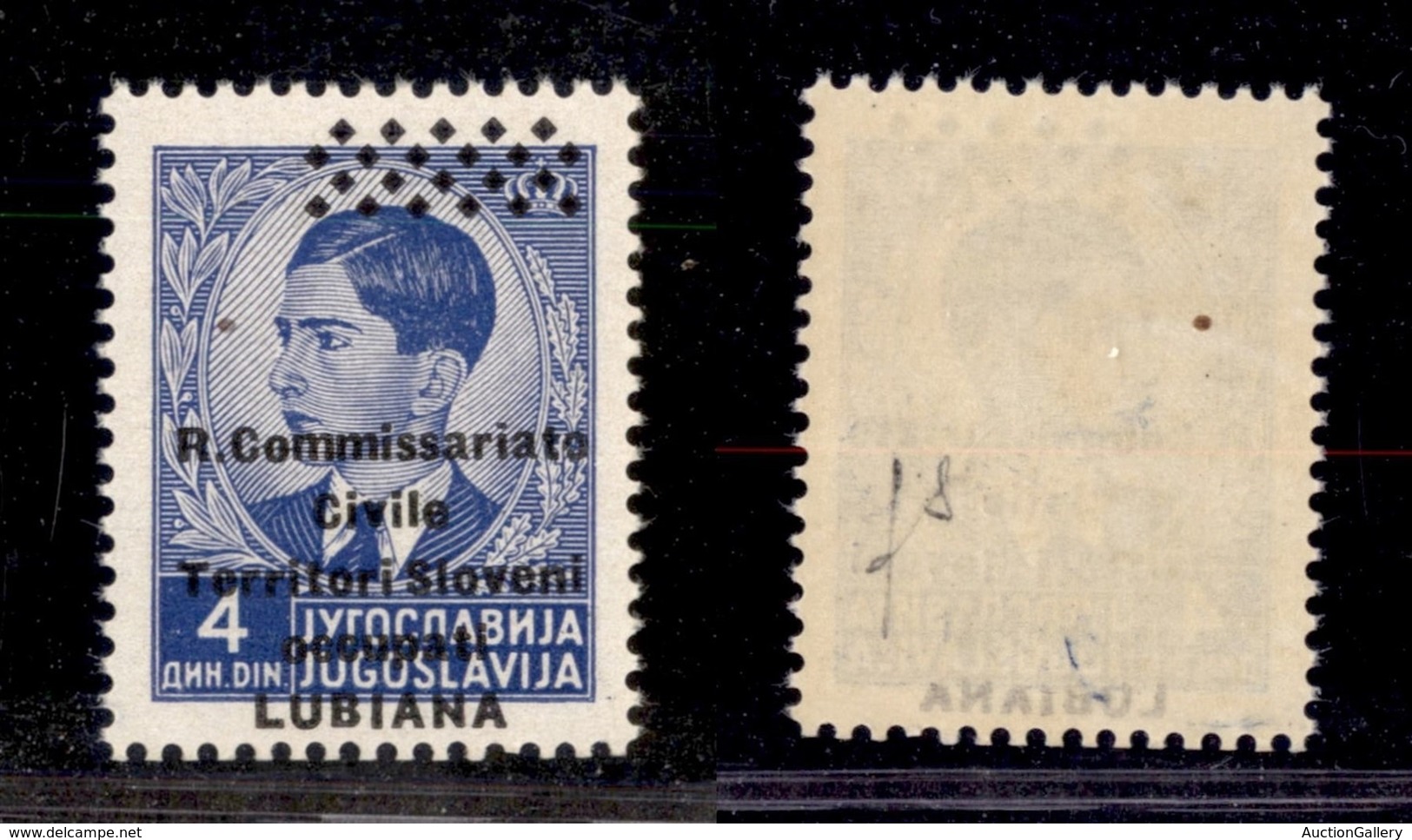 Occupazioni II Guerra Mondiale - Lubiana - 1941 - 4 Din Soprastampato (24l) - Soprastampa In Basso (4 Righe Di Rombi In  - Other & Unclassified