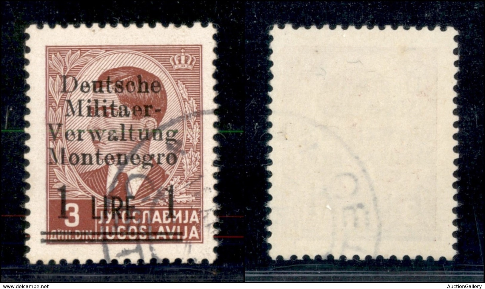 Occupazioni Straniere Di Territori Italiani - Occupazione Tedesca - Montenegro - 1943 - 1 Lira Su 3 Din (2) Usato (90) - Autres & Non Classés