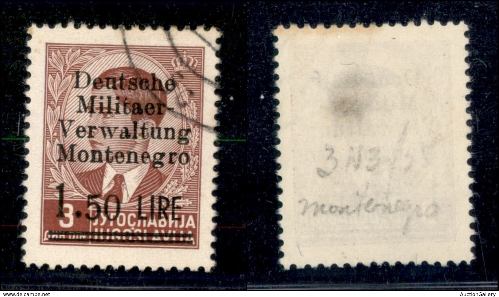 Occupazioni Straniere Di Territori Italiani - Occupazione Tedesca - Montenegro - 1943 - 1,50 Lire Su 3 Din (3) Usato (90 - Autres & Non Classés