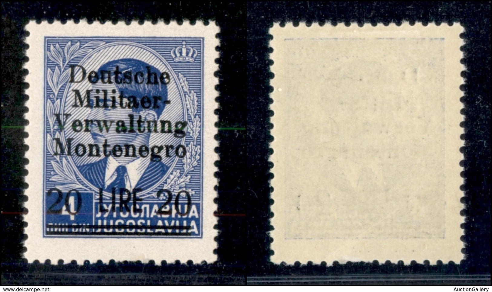 Occupazioni Straniere Di Territori Italiani - Occupazione Tedesca - Montenegro - 1943 - 20 Lire Su 4 Din (9) - Gomma Ori - Other & Unclassified