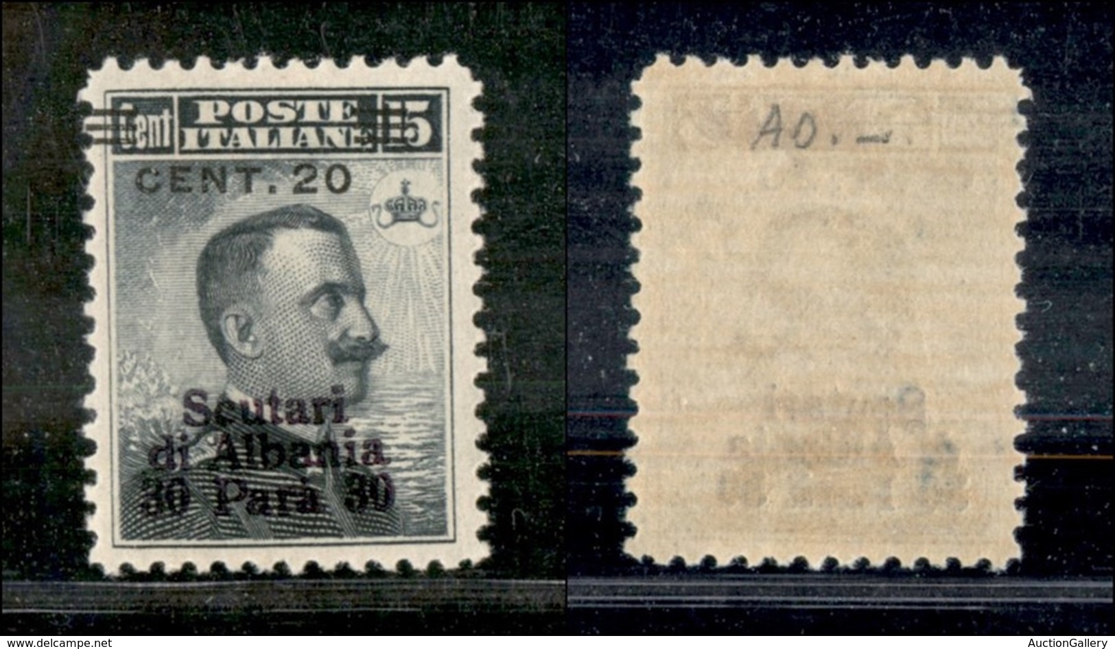 Uffici Postali All'Estero - Levante - Scutari D'Albania - 1916 - 20 Cent Su 30 Para Su 15 Cent (10ab) - Sbarrette E Cent - Autres & Non Classés