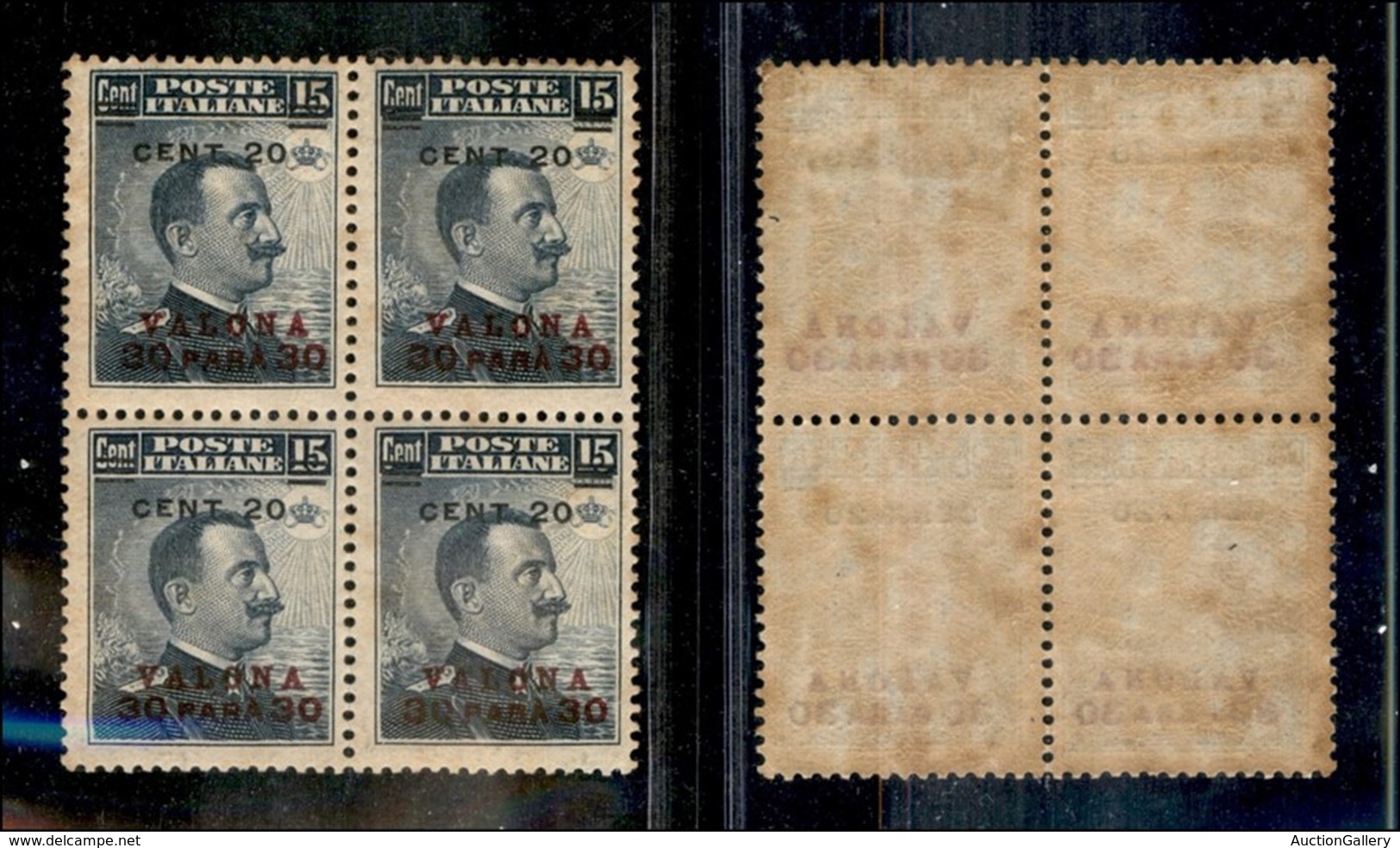 Uffici Postali All'Estero - Levante - Valona - 1916 - Quartina 30 Para Su 20 Cent (9A) - Leggero Decalco - Gomma Integra - Other & Unclassified
