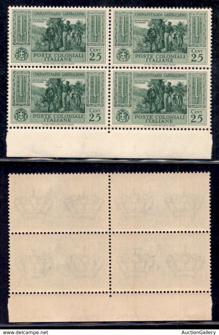Colonie - Emissioni Generali - 1932 - 25 Cent Garibaldi (3) - Quartina - Gomma Integra (60) - Autres & Non Classés