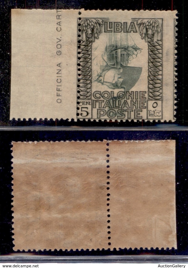 Colonie - Libia - 1921 - 5 Cent Pittorica (23c) Bordo Foglio Con Centro Capovolto - Gomma Integra Con Falla Naturale In  - Autres & Non Classés