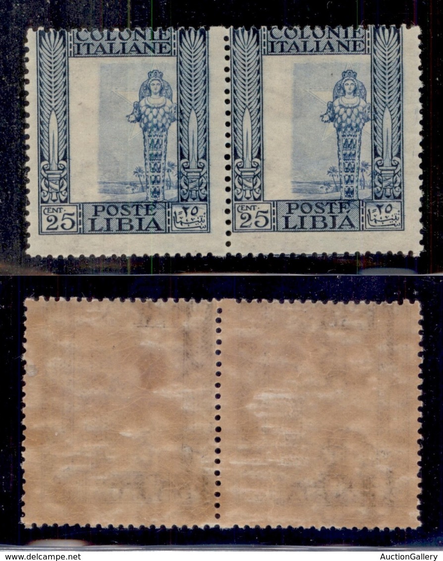 Colonie - Libia - 1921 - 25 Cent Pittorica (26g) - Coppia Con Centri Spostati - Gomma Integra - Autres & Non Classés