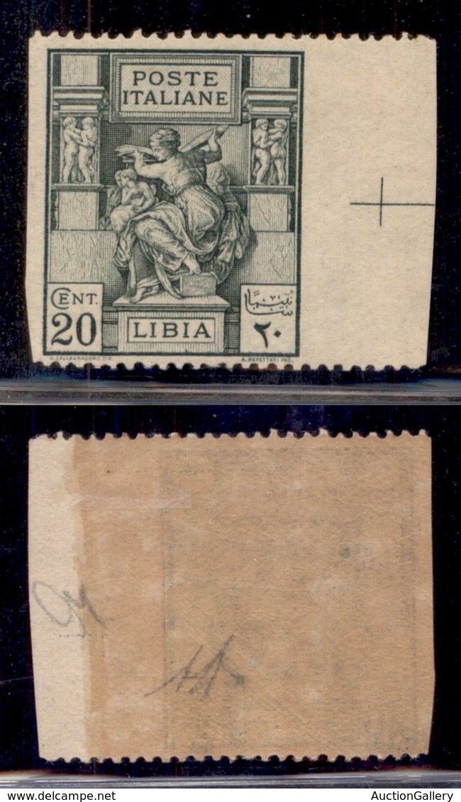 Colonie - Libia - 1924 - 20 Cent Sibilla (40c) Bordo Foglio Non Dentellato In Verticale - Gomma Integra - Diena (105++) - Autres & Non Classés