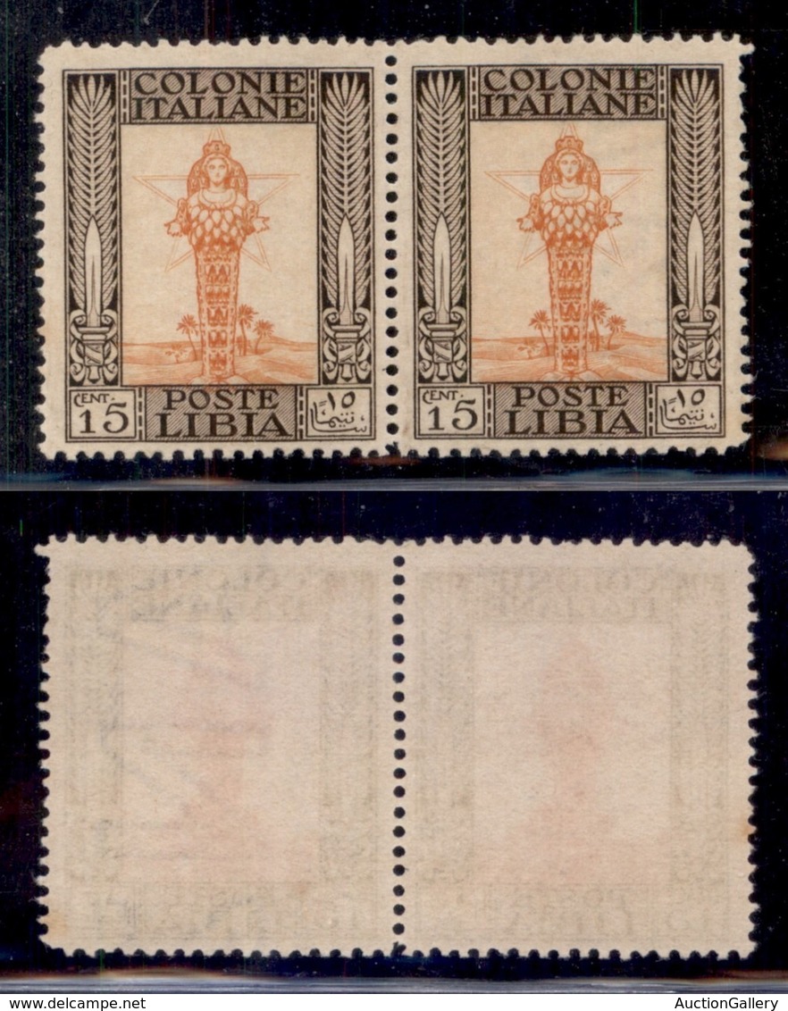 Colonie - Libia - 1924 - 15 Cent Pittorica (48+48zg) In Coppia - Filagrana Lettere (AN) 16/10 Al Centro Del Pezzo Di Des - Autres & Non Classés