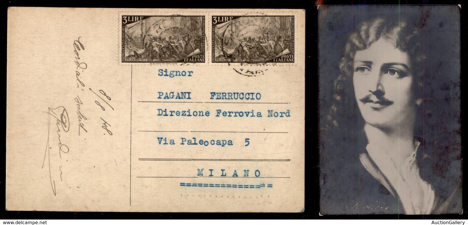 Repubblica - Coppia Del 3 Lire Risorgimento (580) Su Cartolina Da Saronno A Milano Del 8.8.48 - Autres & Non Classés