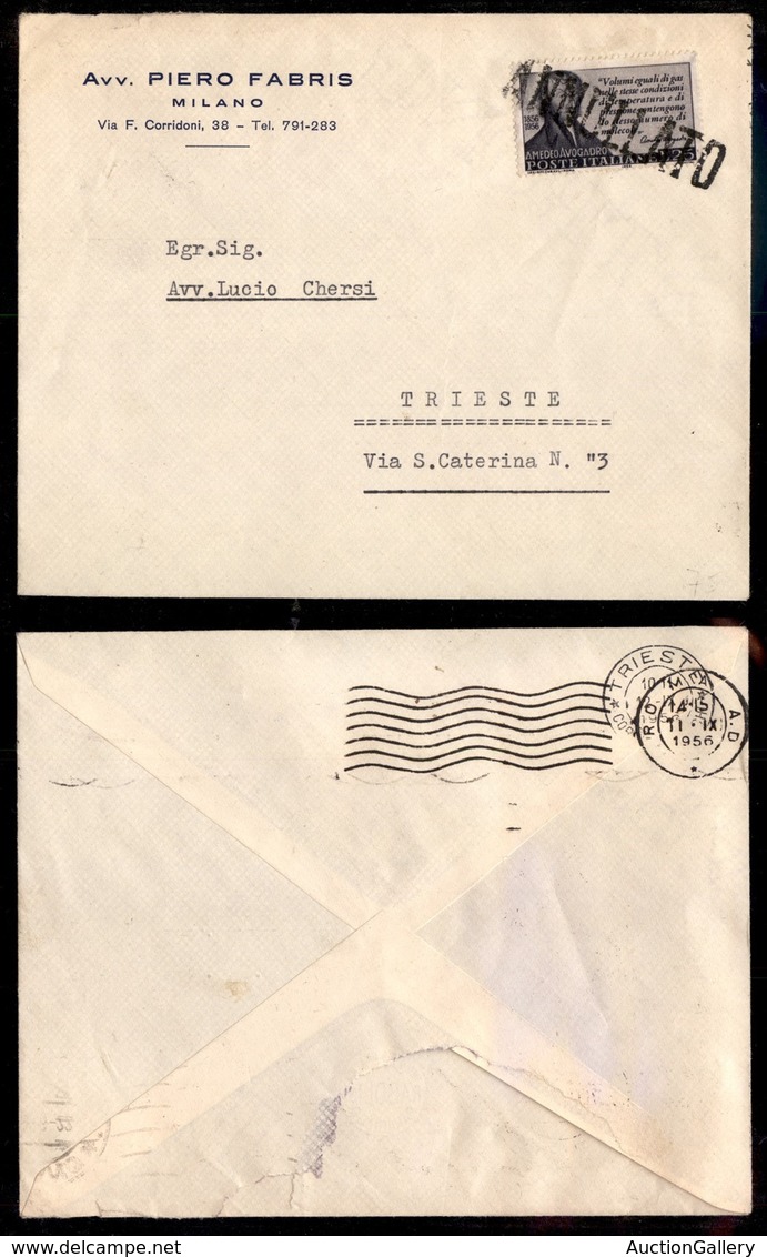 Repubblica - Annullato - 25 Lire Avogadro (802) Su Busta Da Roma A Trieste Del 11.9.56 - Autres & Non Classés