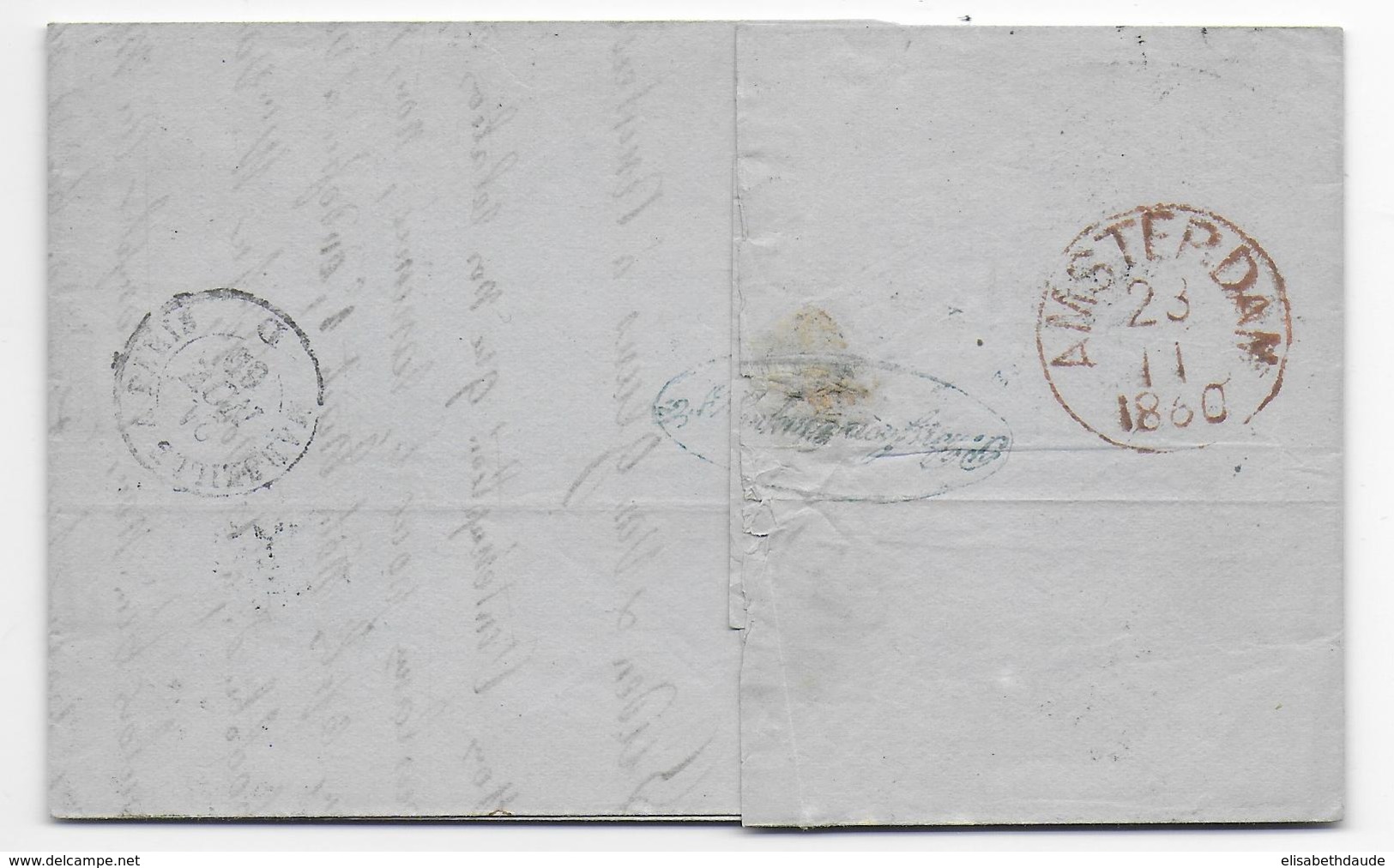 1860 - 20c NON DENTELES X 3  Sur LETTRE De CETTE (HERAULT) => AMSTERDAM - 1853-1860 Napoleon III